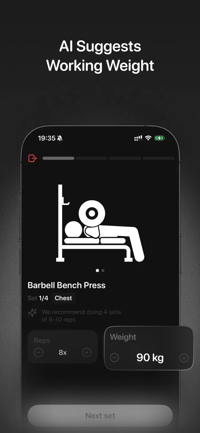 ego suggests a working weight for each exercise in your plan